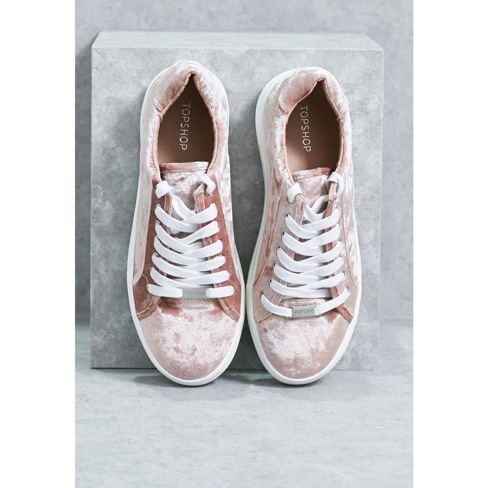 TOPSHOP WOMENS VELVET LACE UP SNEAKERS
